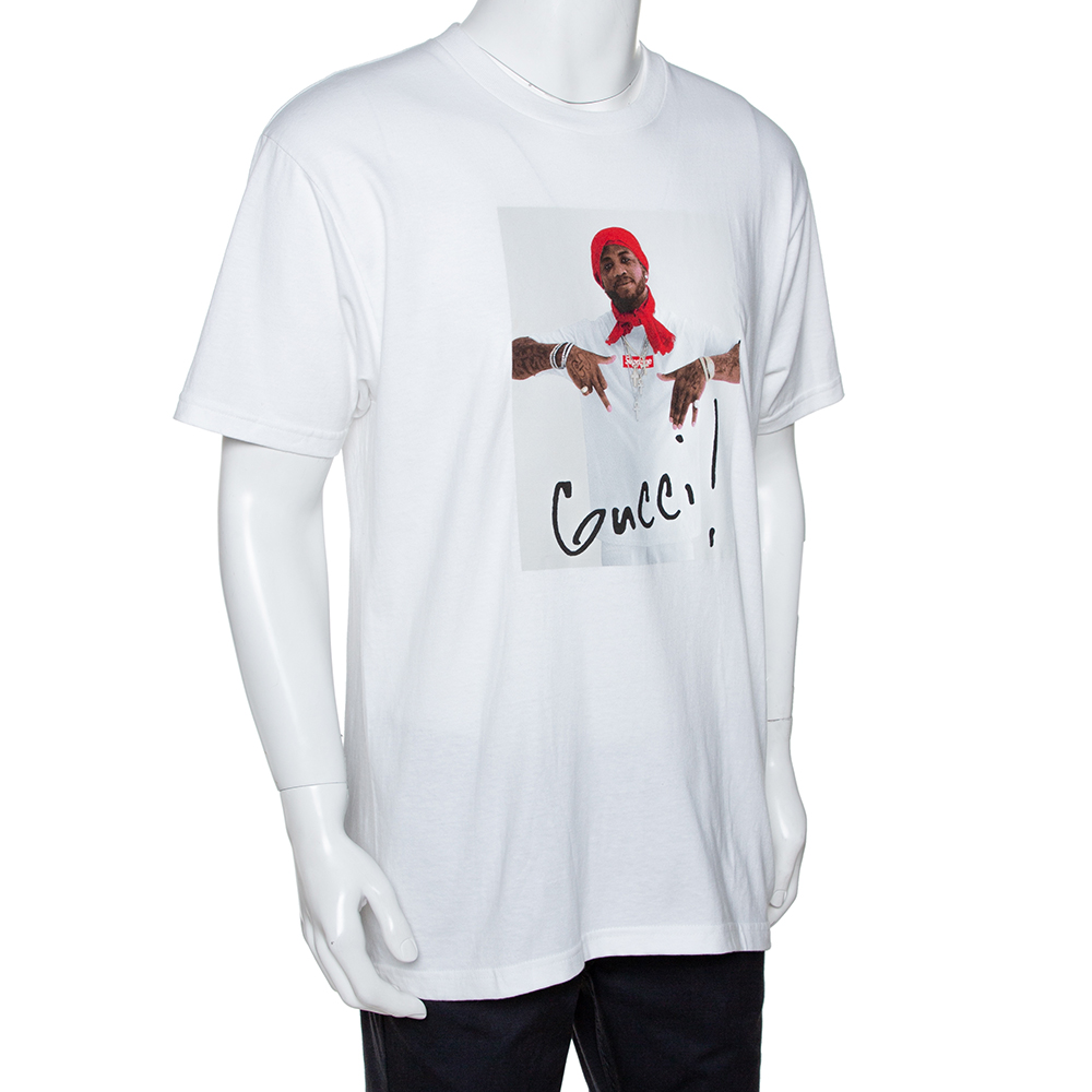 

Supreme White Cotton Gucci Mane Print Crew Neck T Shirt
