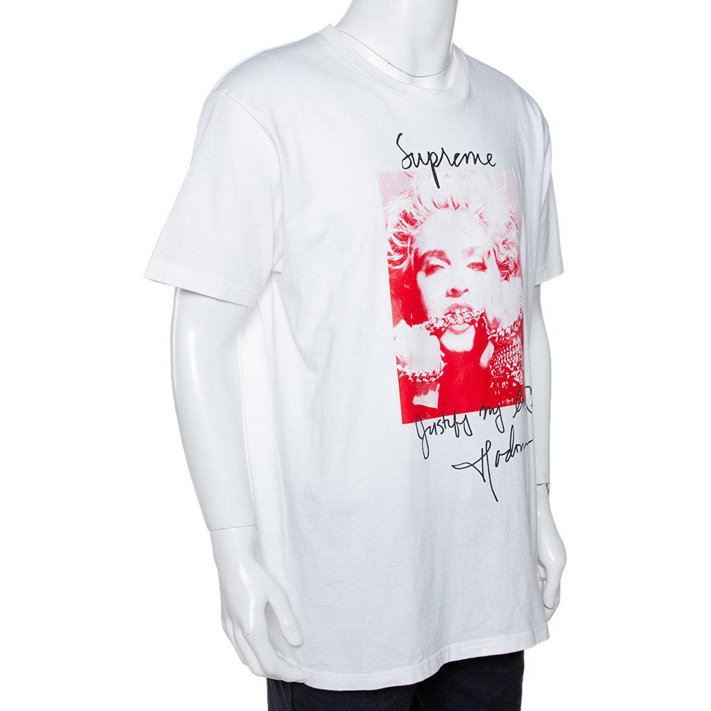 

Supreme White Madonna Print Cotton Crew Neck T-Shirt