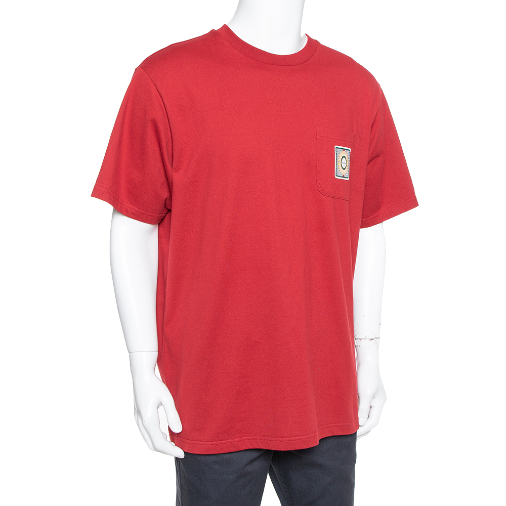 

Supreme Burgundy Cotton Crest Label Pocket Crewneck T-Shirt