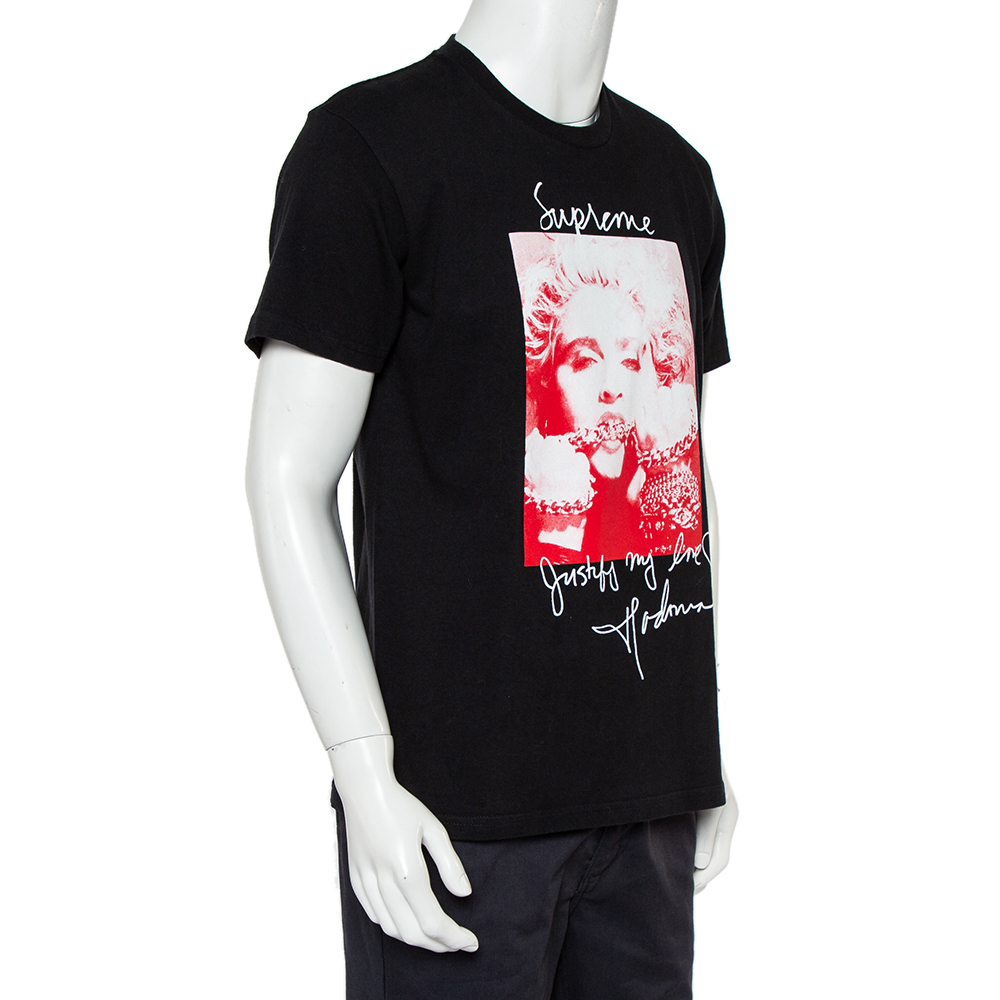 

Supreme Black Cotton Madonna Graphic Printed Crewneck T-Shirt