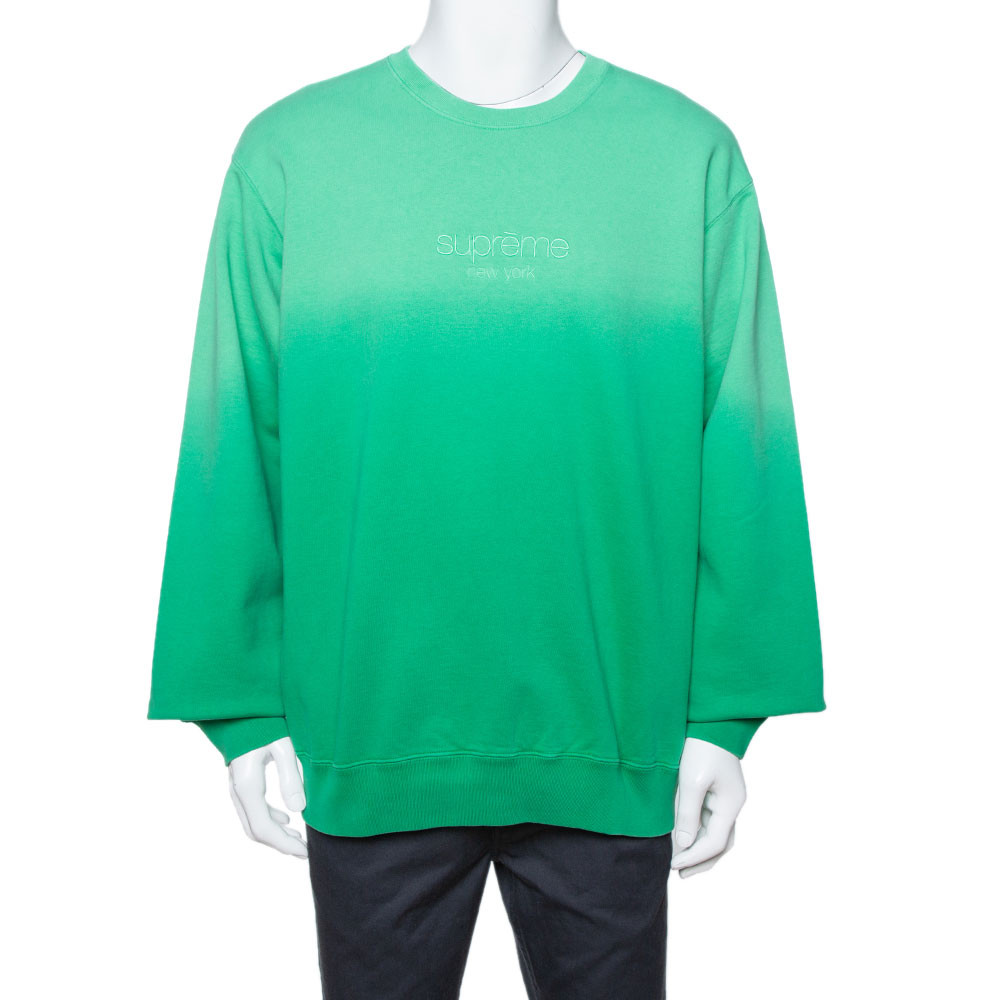 

Supreme Green Dipped Cotton Crew Neck Sweatshirt
