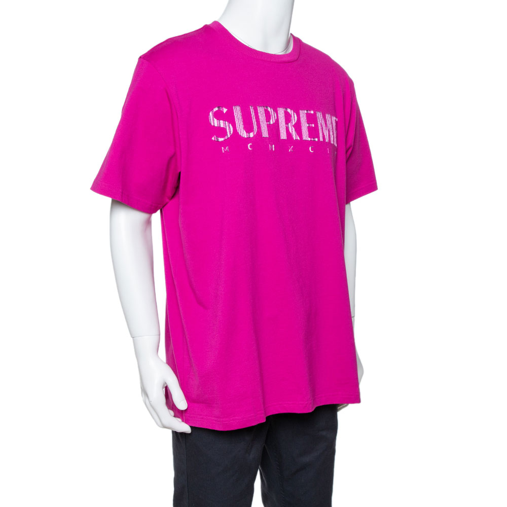 

Supreme Fuschia Pink Cotton Gradient Logo Embroidered T-Shirt