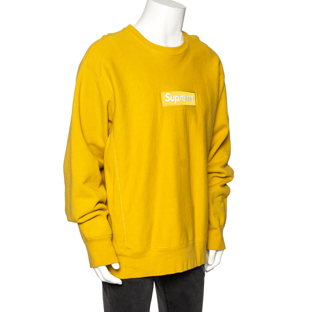 

Supreme Mustard Cotton Embroidered Box Logo Crew Neck Sweatshirt, Yellow