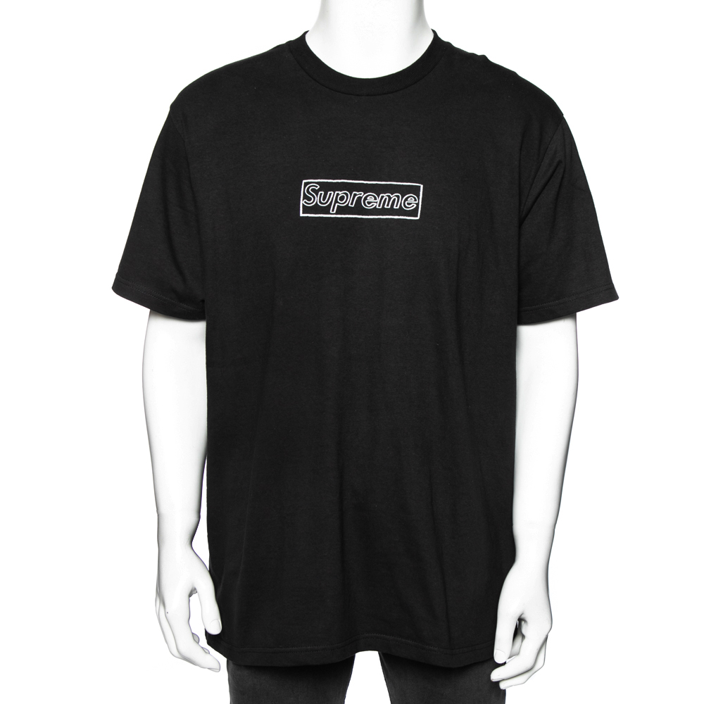 

Supreme Black Cotton Logo Printed Crew Neck T-Shirt L