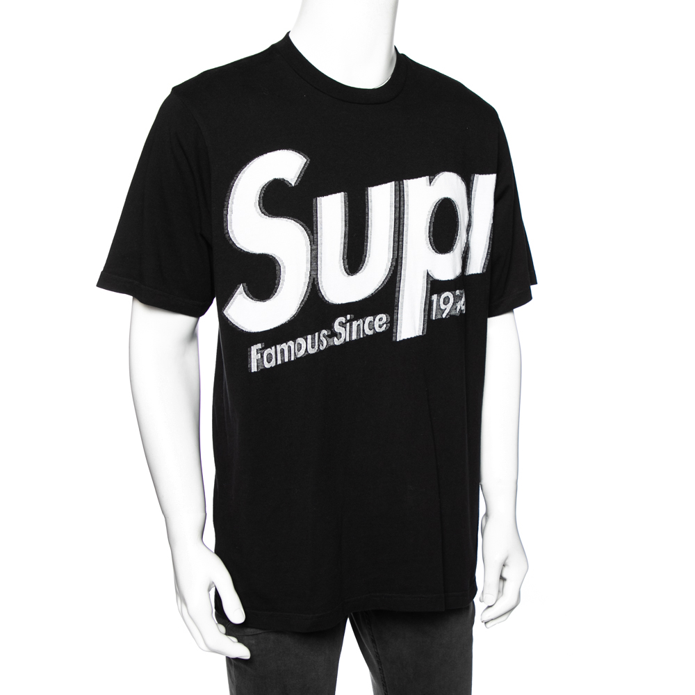 

Supreme Black Cotton Logo Print Crew Neck T-shirt