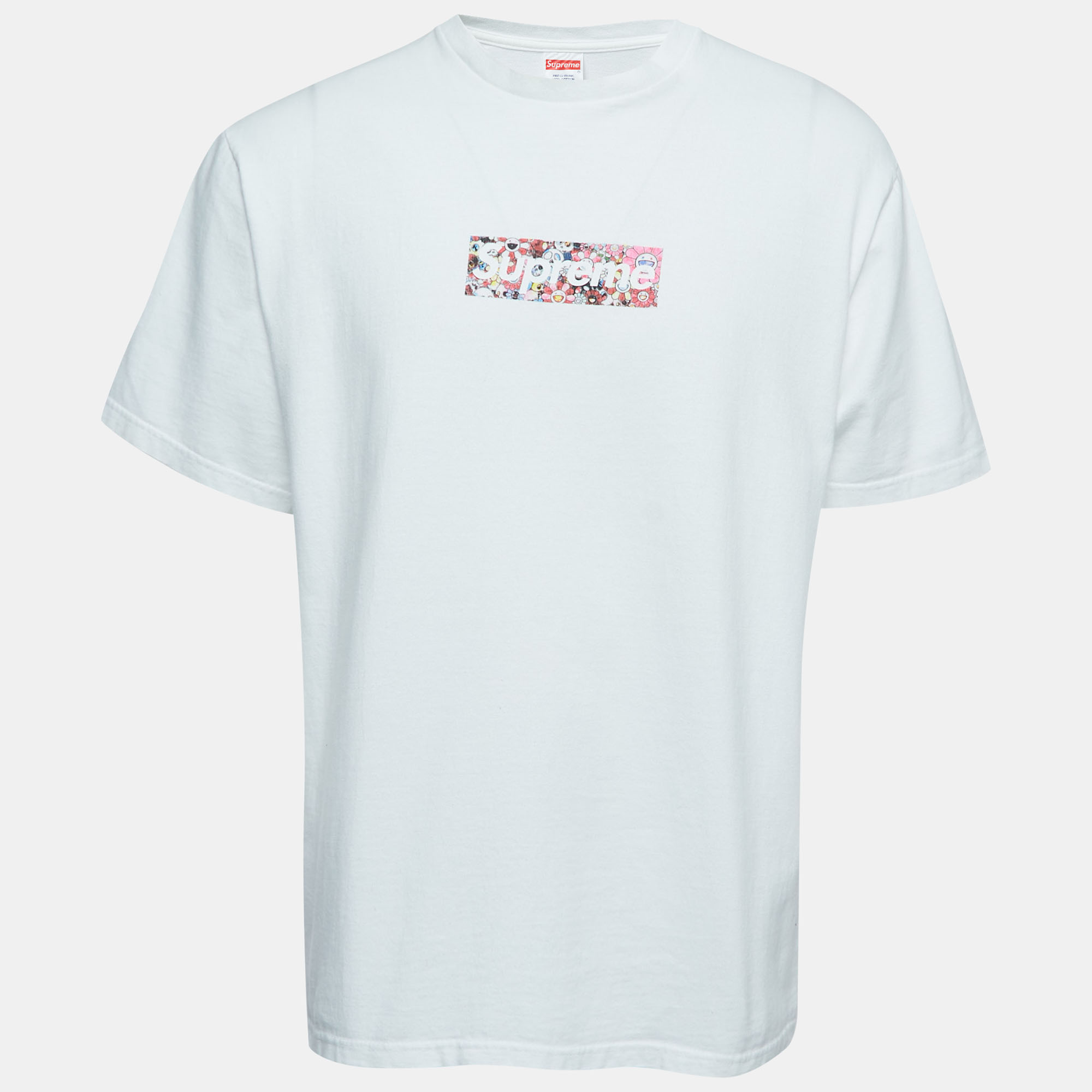Pre-owned Supreme White Logo Print Cotton Crew Neck T-shirt L