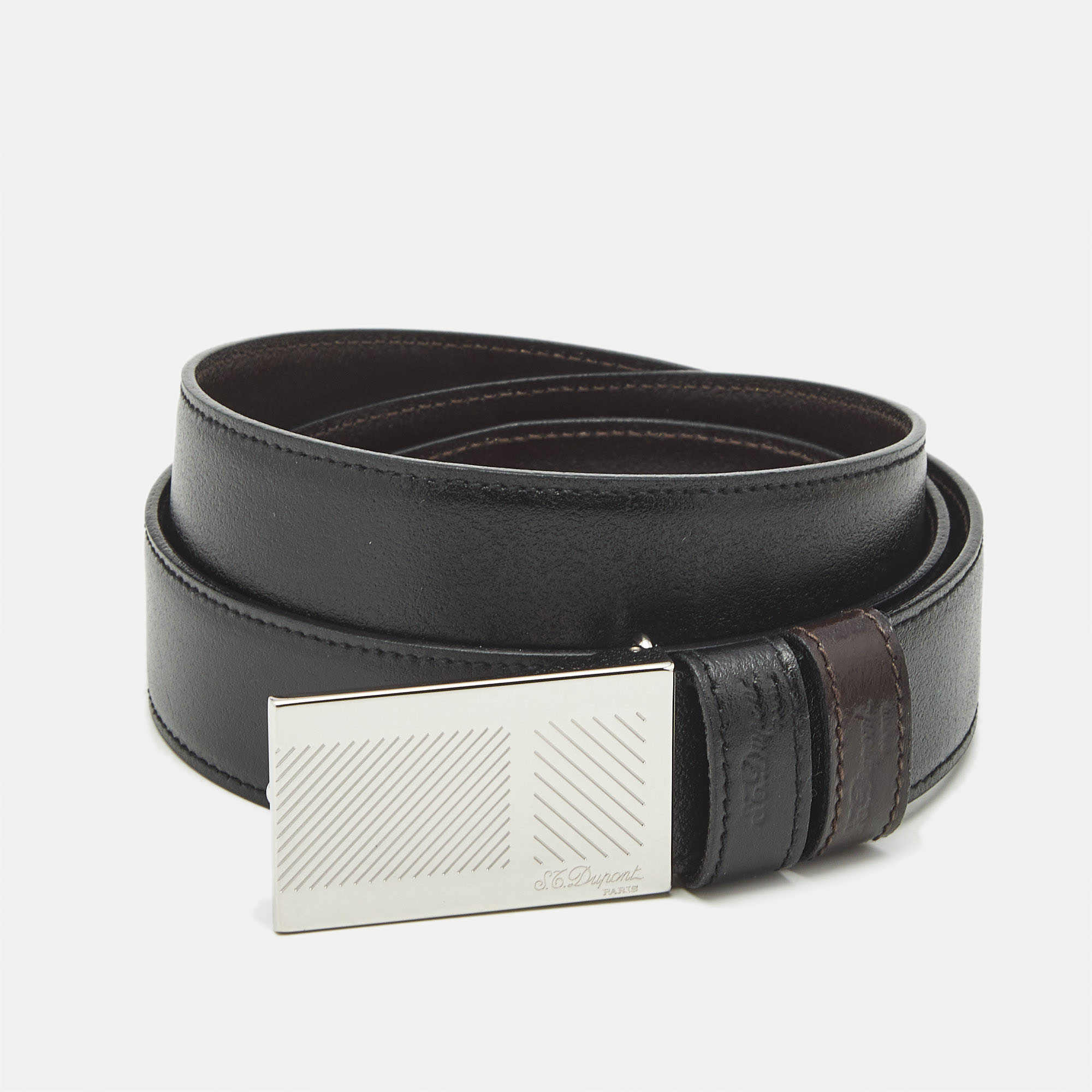S.T. Dupont Black/Brown Leather Cut to Size Reversible Belt