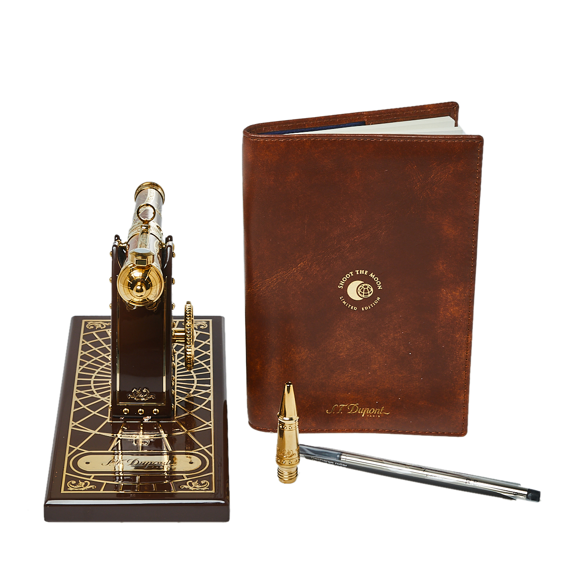 Pre-owned St Dupont Shoot The Moon Prestige Limited Edition Collector's Set In Brown