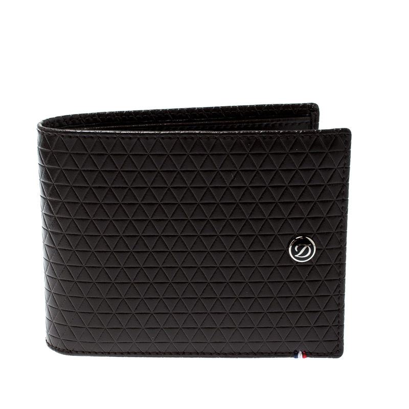 S.T Dupont Brown Leather D Line Fire Head 6CC Bifold Wallet