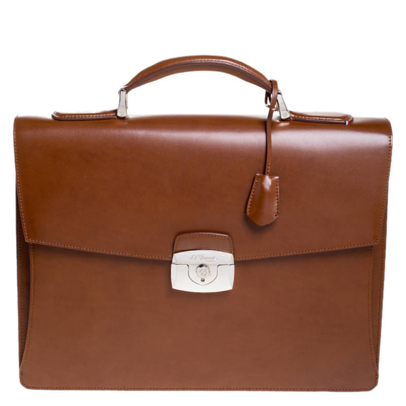 S.T. Dupont Brown Leather Atelier Line D One Gusset Briefcase S.T