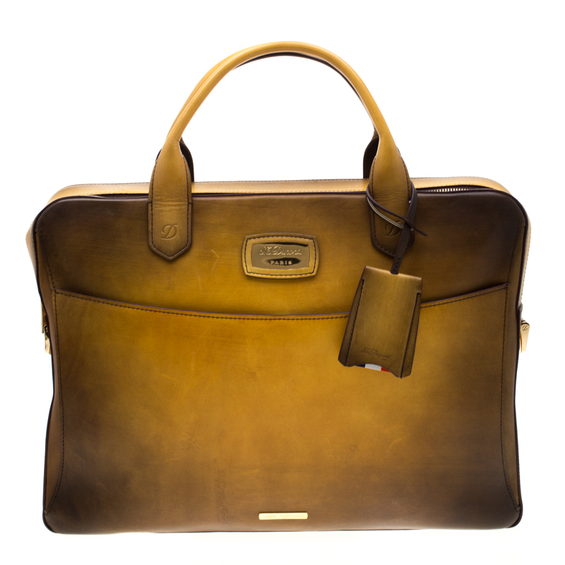 S.T. Dupont Yellow/Black Ombre Leather Atelier Document Holder Briefcase