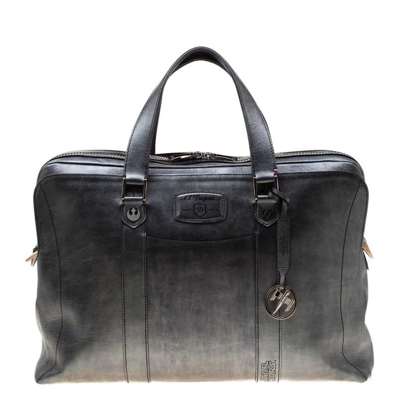 S.T. Dupont Metallic Grey Leather Line D Star Wars Document and Laptop Holder Briefcase