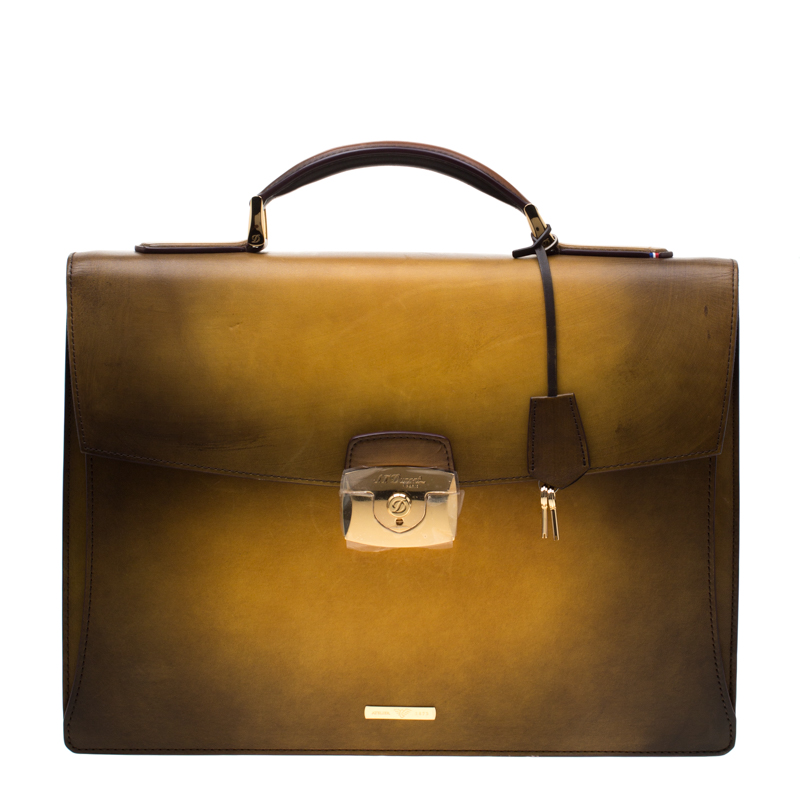 S.T. Dupont Yellow/Black Ombre Leather Atelier Line D One Gusset Briefcase