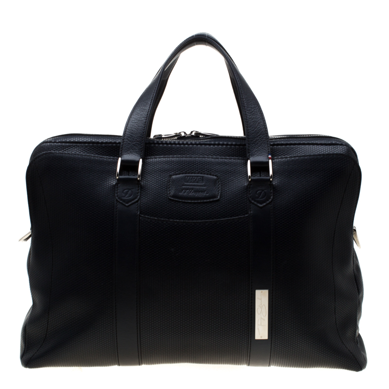 S.T. Dupont Deep Navy Blue Leather Line D Tony Stark Document and Laptop Holder Briefcase