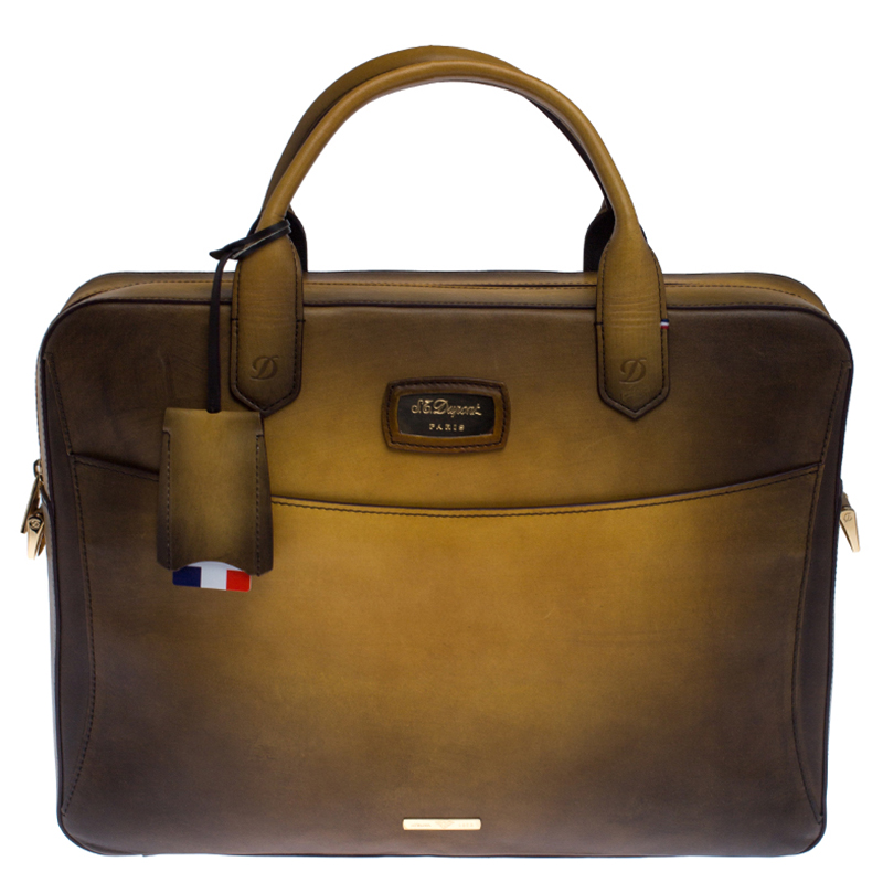 Pre Owned S.T. Dupont Yellow/Black Ombre Leather Atelier Line D One Gusset Briefcase