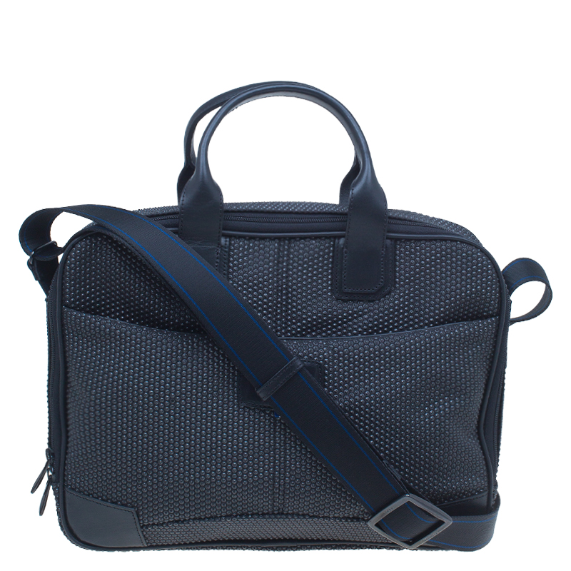 S.T. Dupont Black Textured Leather Laptop Bag w/ Battery Pouch