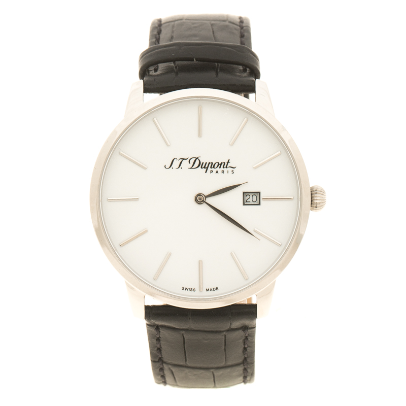 Pre Owned S.T. Dupont White Stainless Steel Men's Wristwatch 39 mm