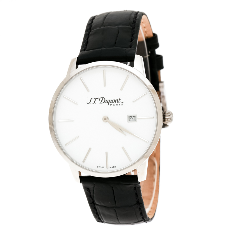 Pre Owned S.T. Dupont White Stainless Steel Men's Wristwatch 39 mm