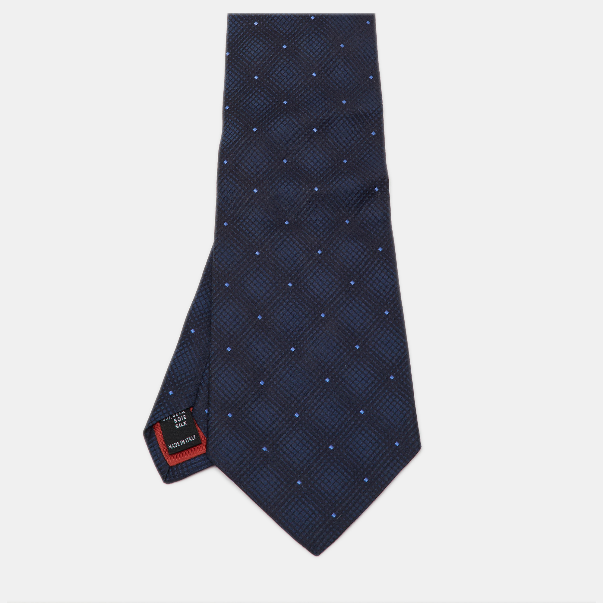 Pre-owned St Dupont Navy Blue Geometric Patterned Silk Jacquard Traditional Tie