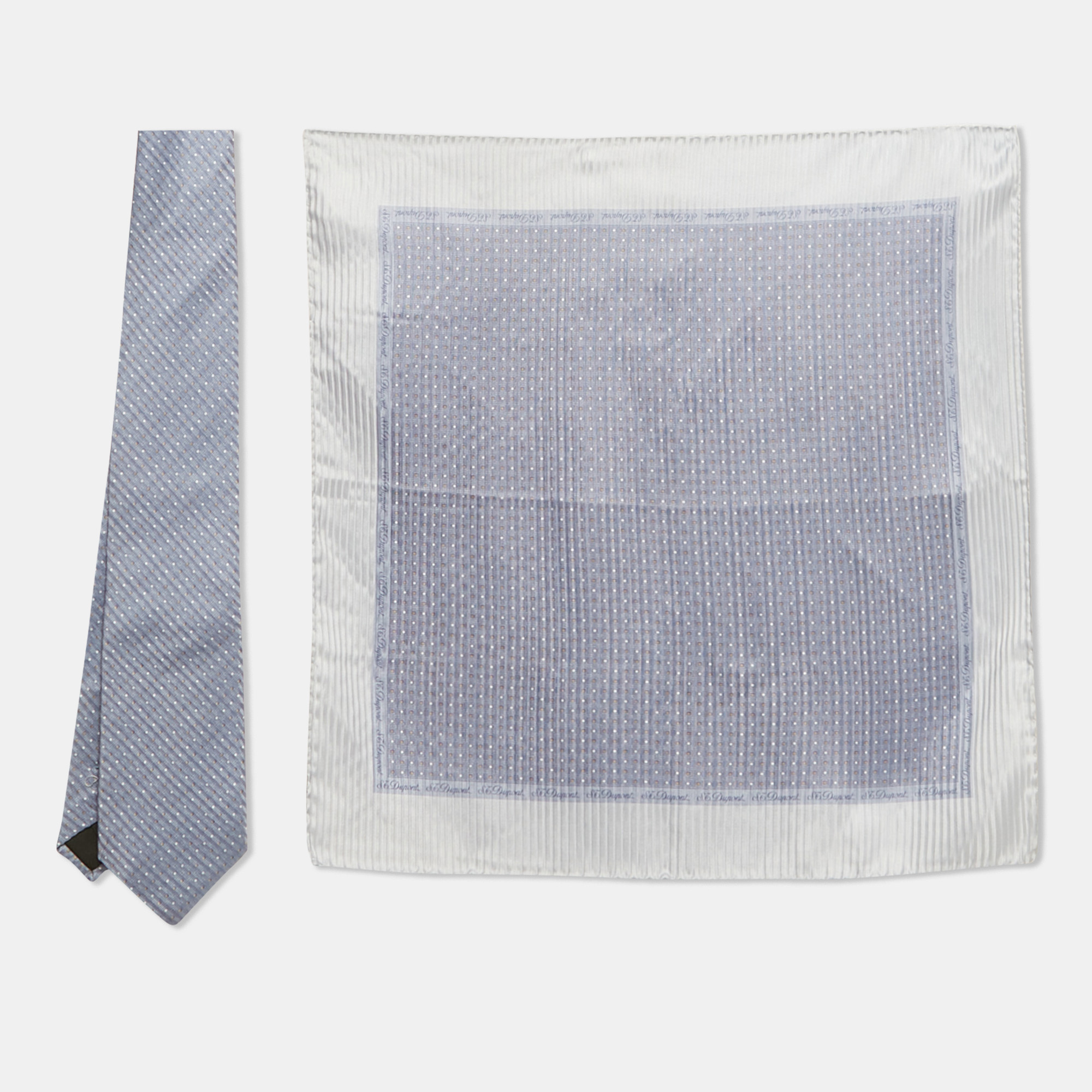 

S.T. Dupont Blue Printed Silk Tie Set