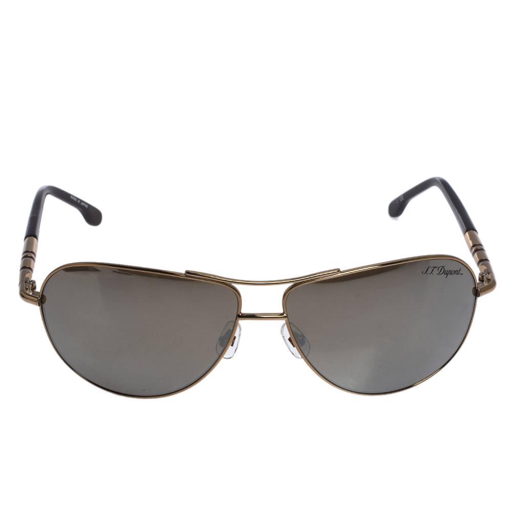 

S.T Dupont Gold Tone/ Brown DP 7002 Polarized Aviator Sunglasses