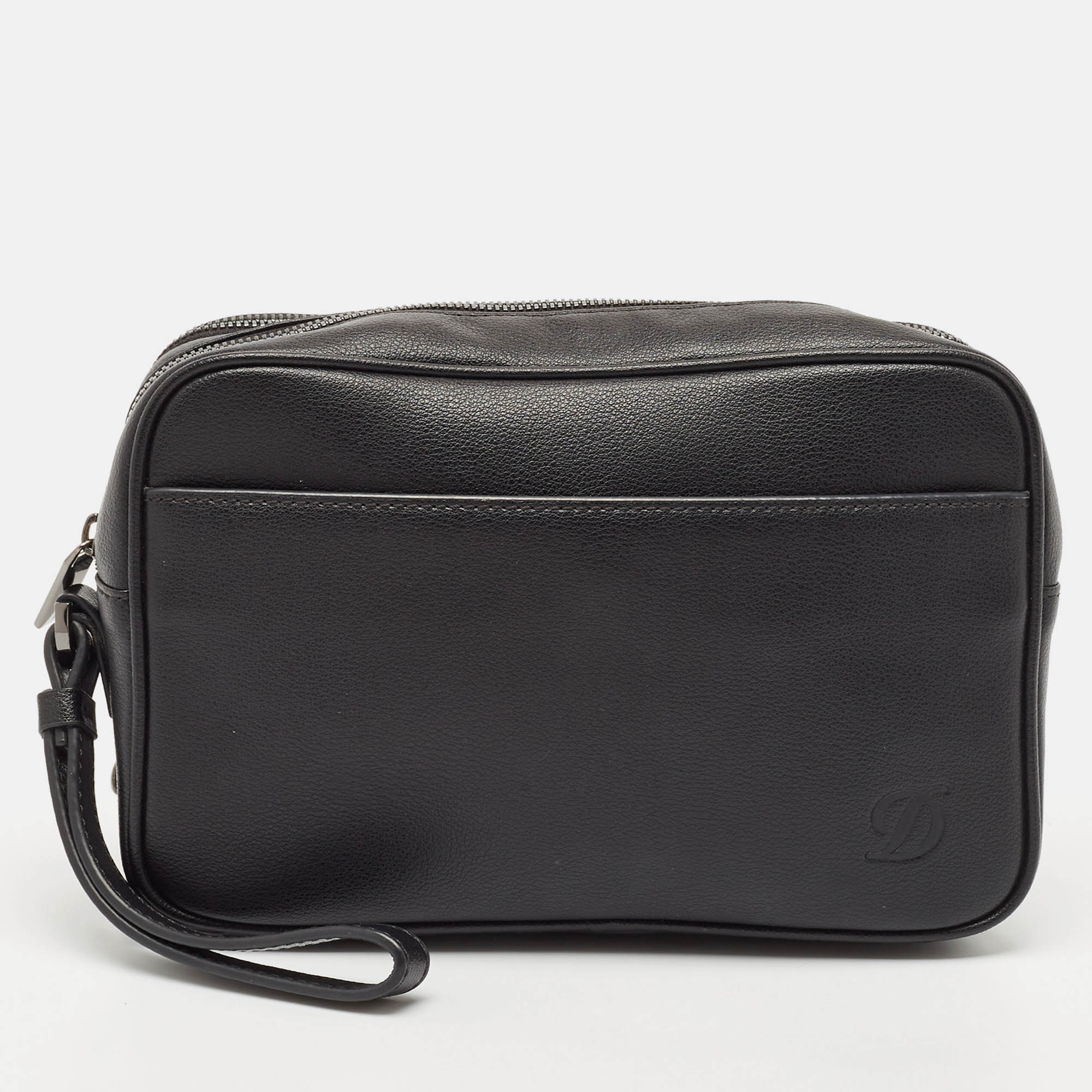 

S.T. Dupont Black Leather Double Zip Pouch