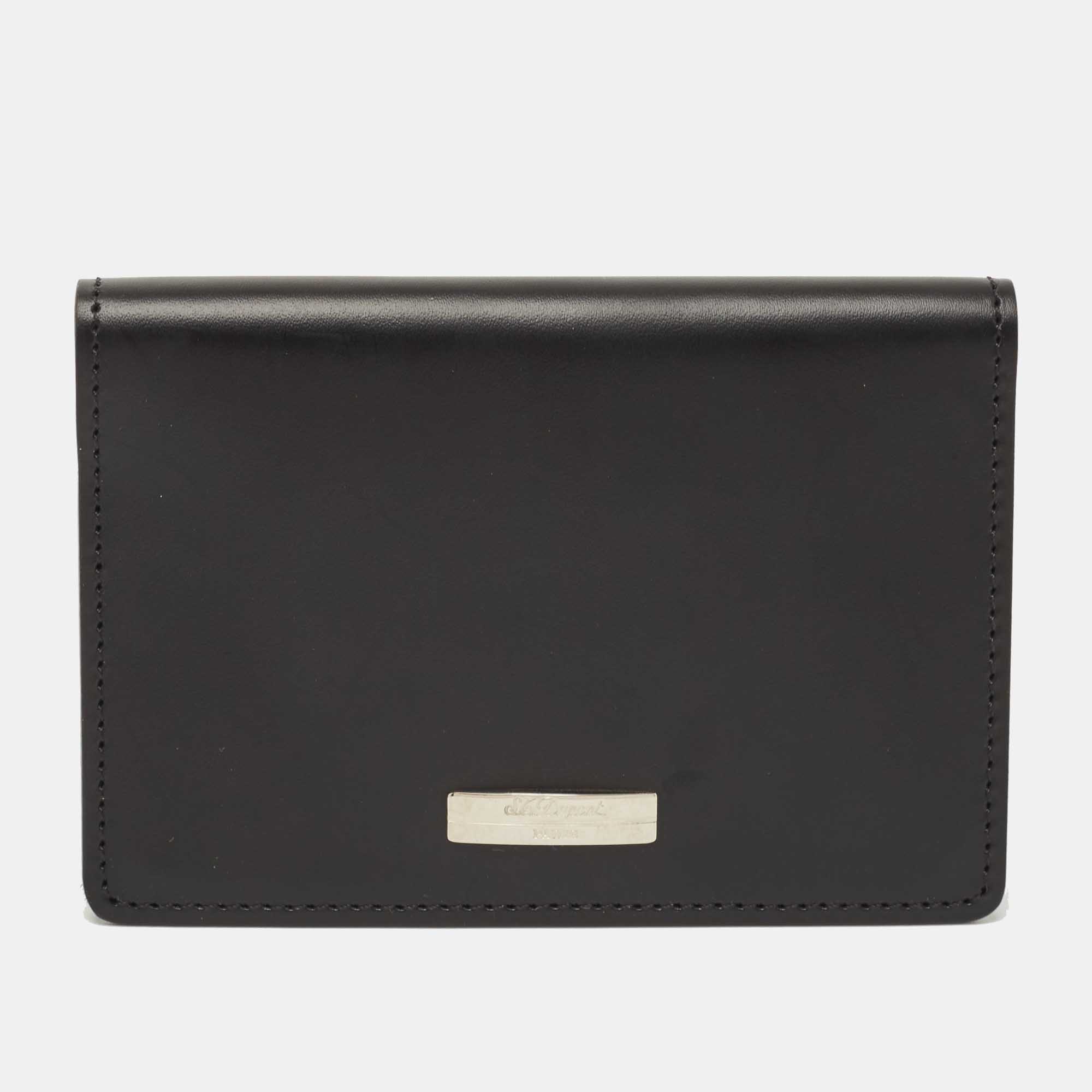 Pre-owned St Dupont Black Leather Bi Fold Card Case