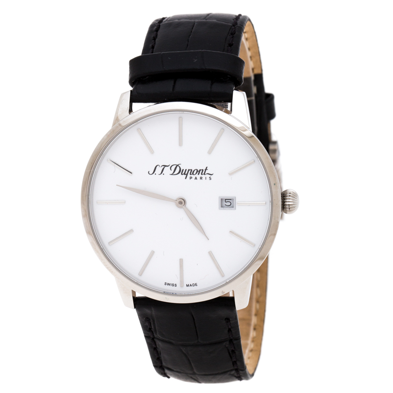 Pre Owned S.T. Dupont White Stainless Steel Men's Wristwatch 39 MM