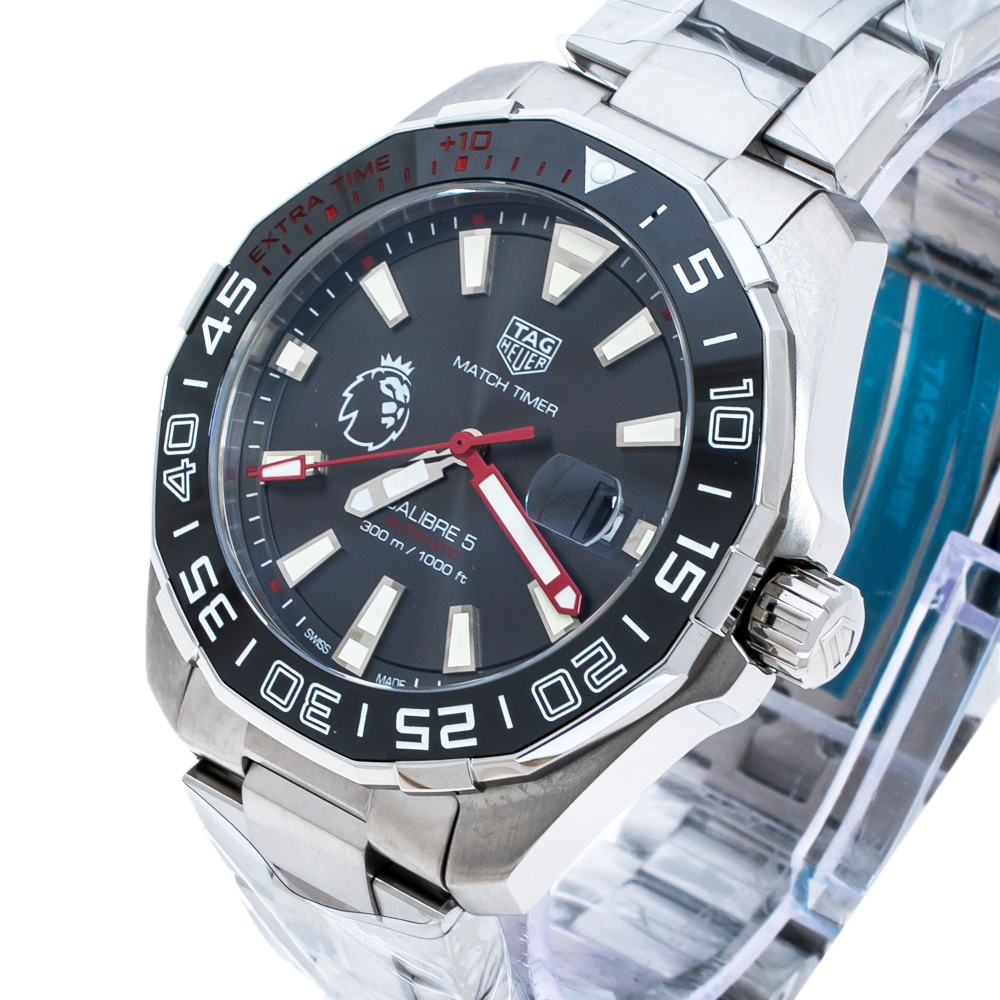 Tag Heuer Black Stainless Steel Aquaracer Match Timer Premier League WAY201D.BA0927 Men s Wristwatch 43 mm