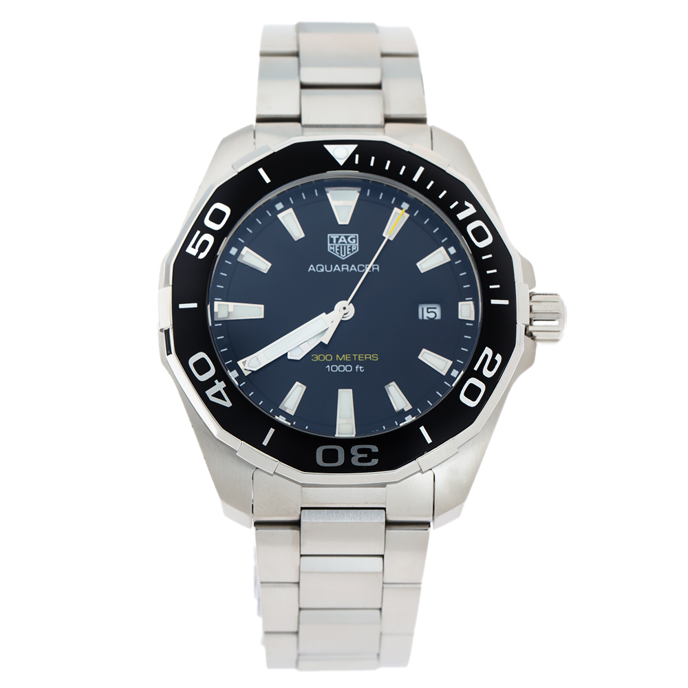 Pre Owned Tag Heuer Black Stainless Steel Aquaracer WAY101A.BA0746 Men's Wriswatch 43 mm