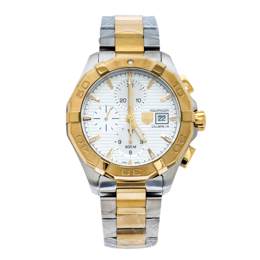 Pre Owned Tag Heuer Silver Two-Tone Stainless Steel Aquaracer Calibre 16 CAY2121.BB0923 Men's Wristwatch 43 mm