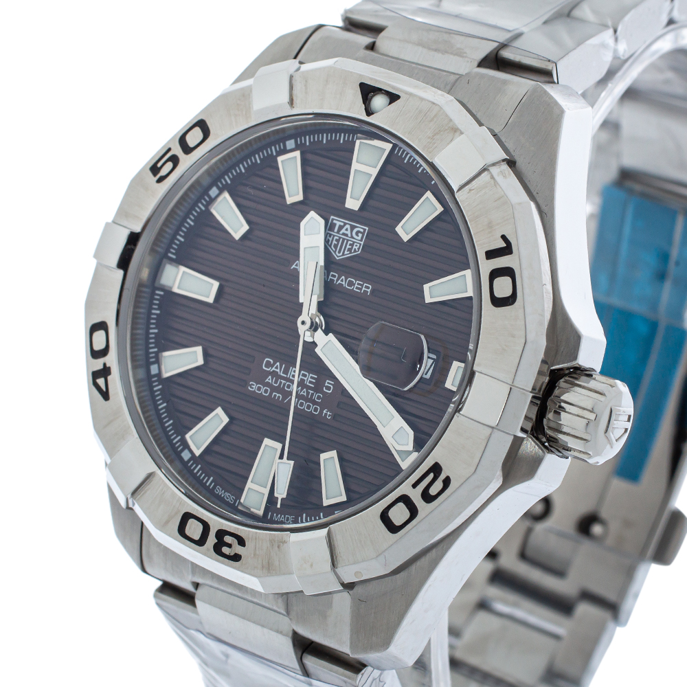 

Tag Heuer Brown Brushed Stainless Steel Aquaracer WAY2018 Automatic Men's Wristwatch