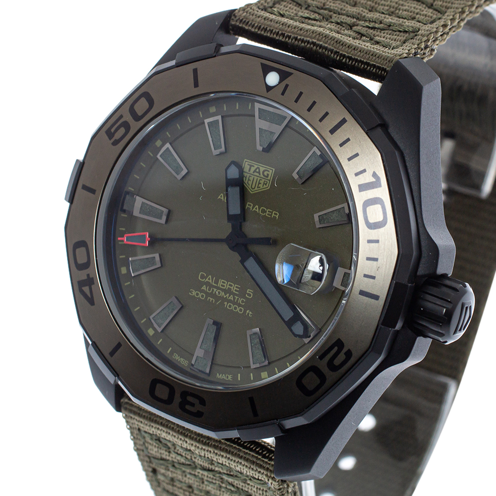 

Tag Heuer Khaki Black PVD Titanium Aquaracer WAY208E Automatic Men's Wristwatch, Green