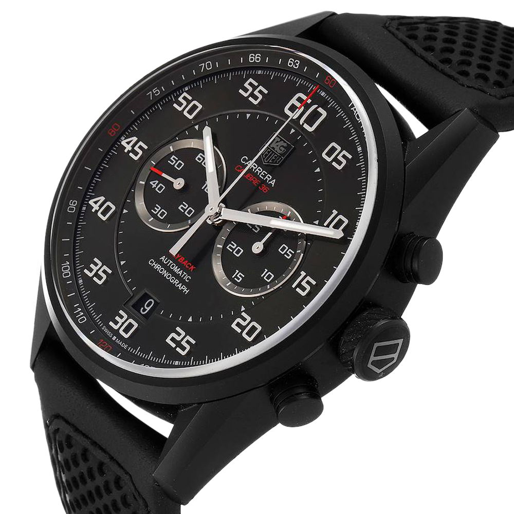 

Tag Heuer Black Titanium Carrera Calibre Flyback CAR2B80 Men's Wristwatch 36 MM