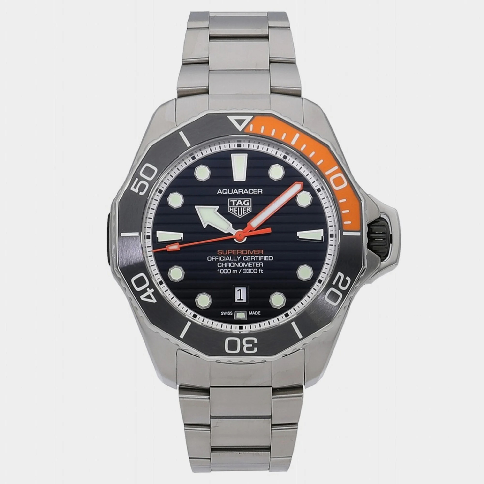 Pre-owned Tag Heuer Black Titanium Aquaracer Wbp5a8a.bf0619 Automatic Men's Wristwatch 45 Mm