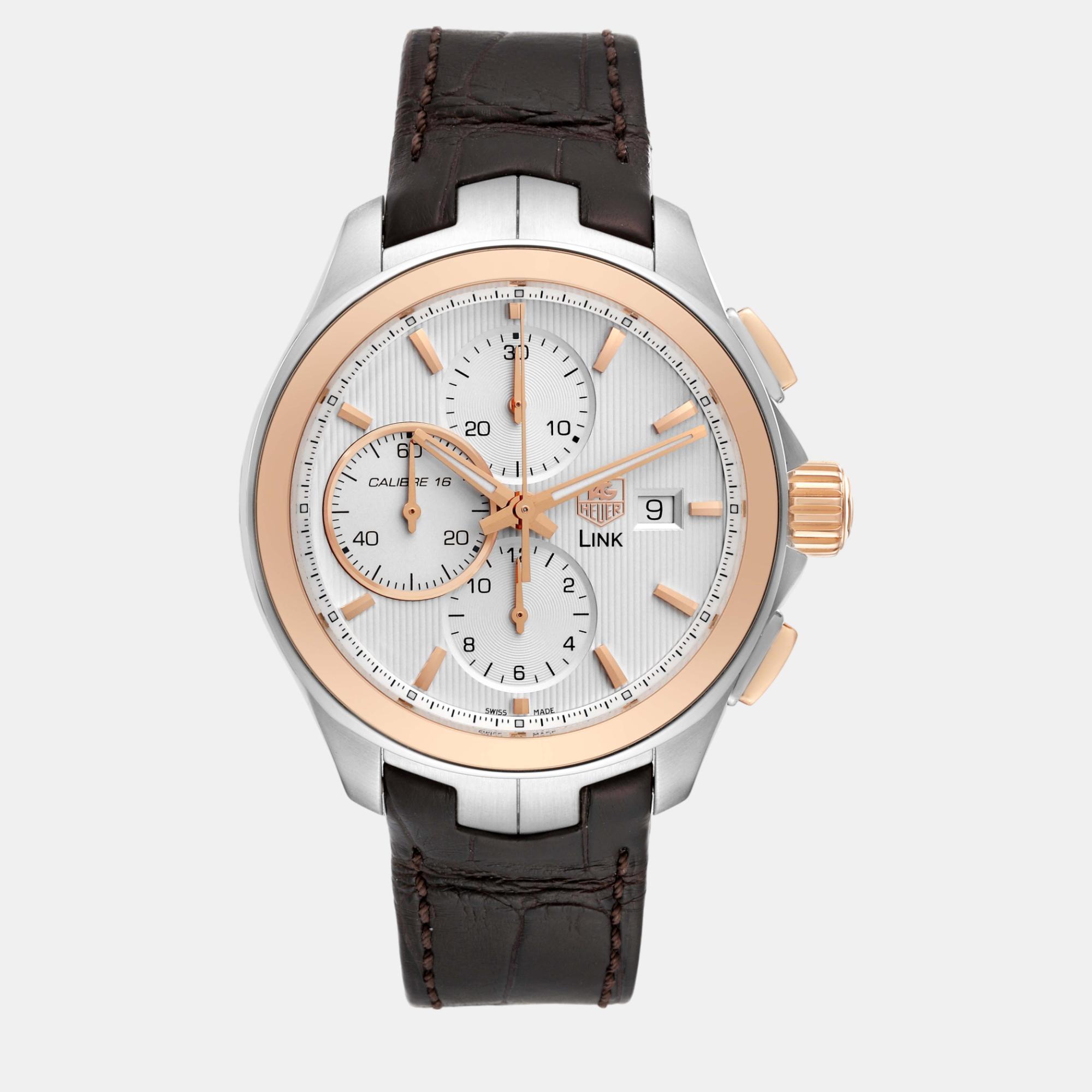 

Tag Heuer Silver 18k Rose Gold Stainless Steel Link CAT2050 Automatic Men's Wristwatch 43 mm
