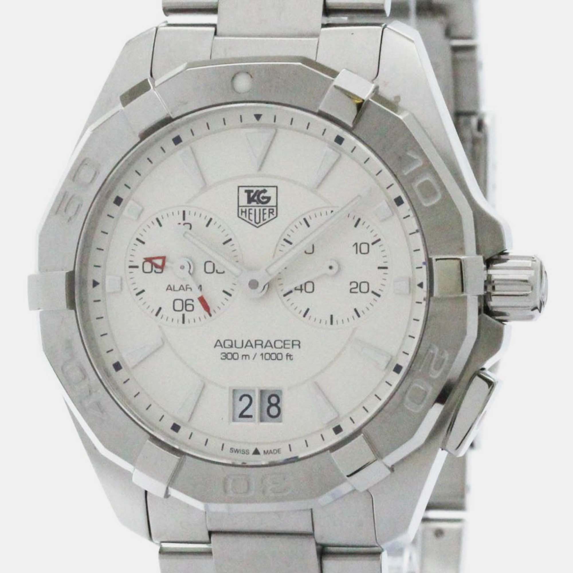 

Tag Heuer Silver Stainless Steel Aquaracer WAY111Y Quartz Men's Wristwatch 41 mm