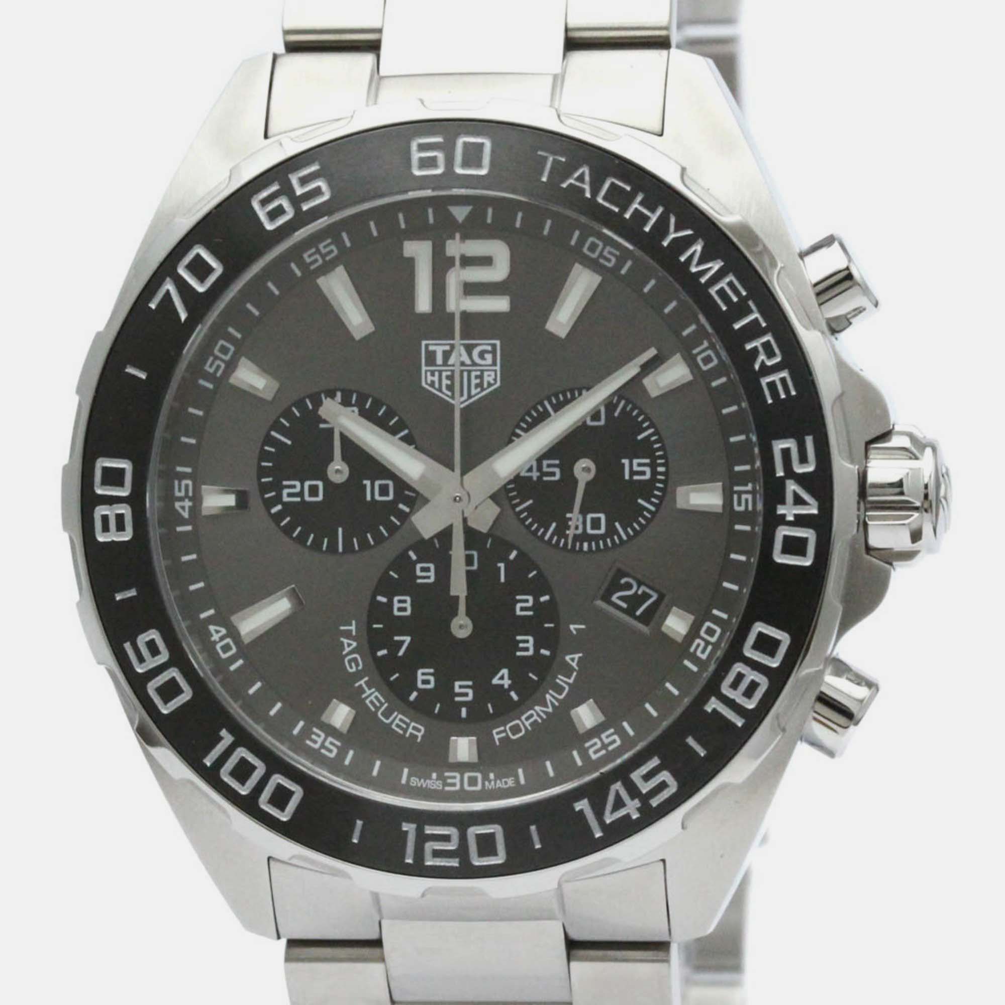 

Tag Heuer Grey Stainless Steel Formula 1 CAZ1011 Quartz Men's Wristwatch 43 mm