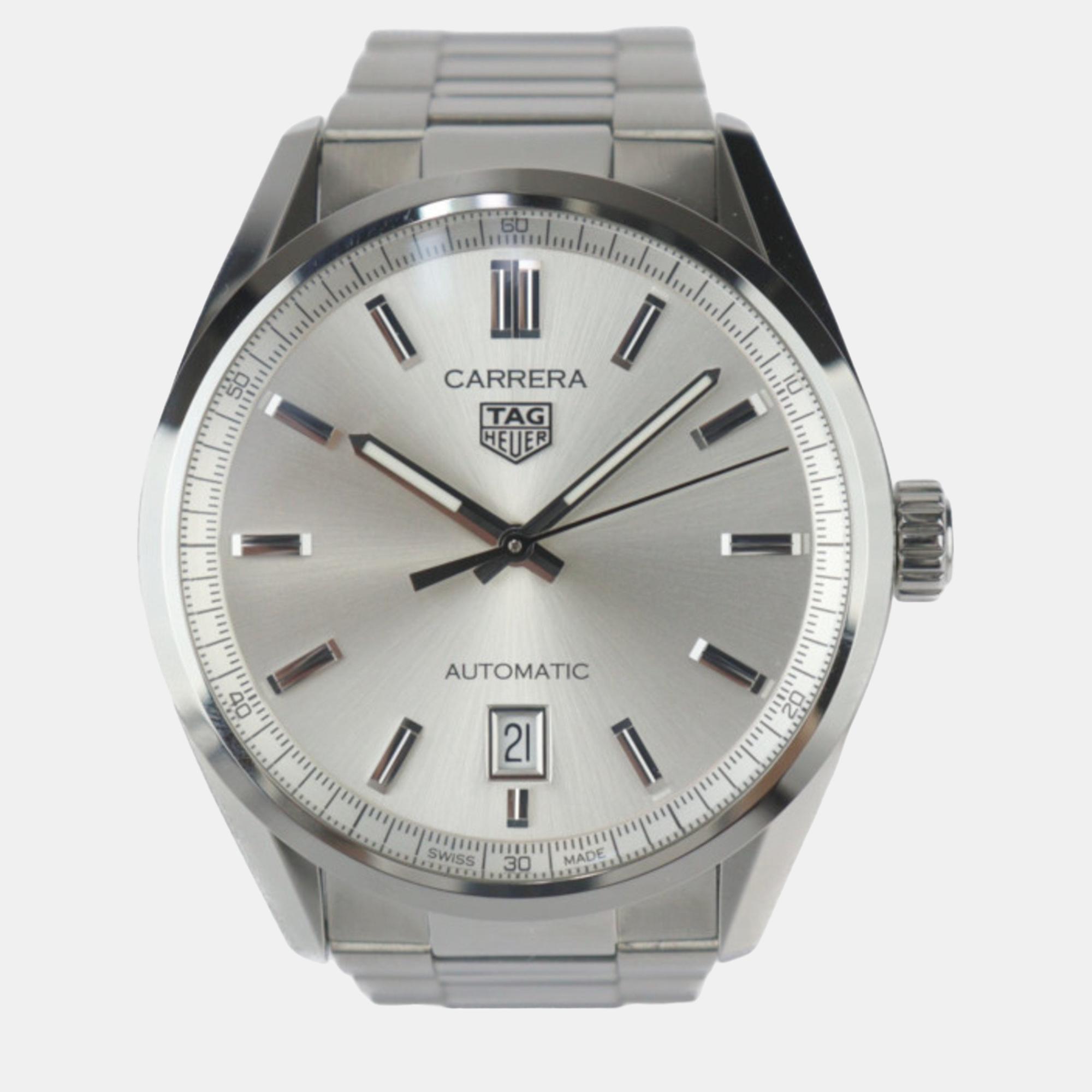 Pre-owned Tag Heuer Silver Stainless Steel Carrera Wbn2111 Automatic Men's Wristwatch 39 Mm