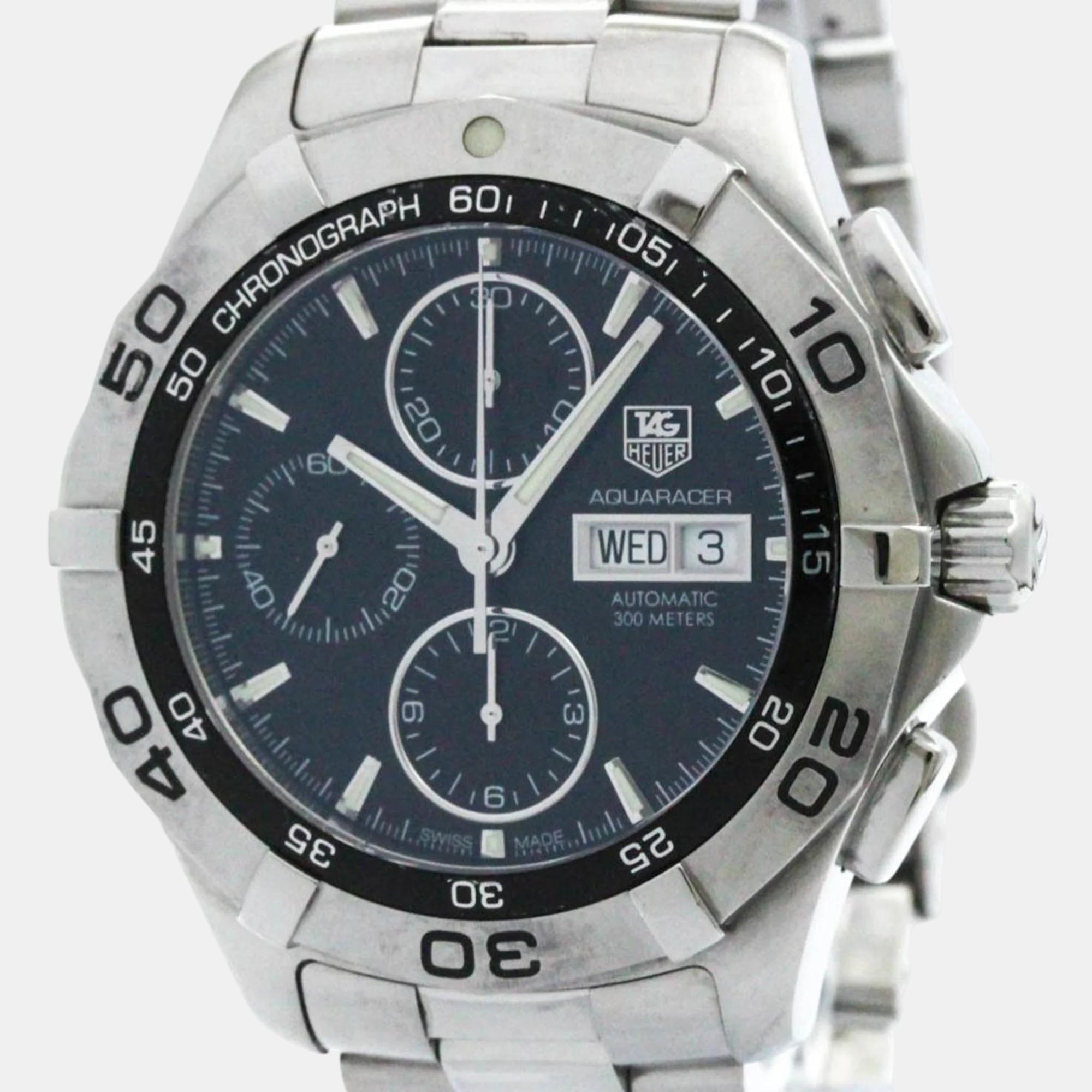 Pre-owned Tag Heuer Black Stainless Steel Aquaracer Caf2010 Automatic Men's Wristwatch 43 Mm