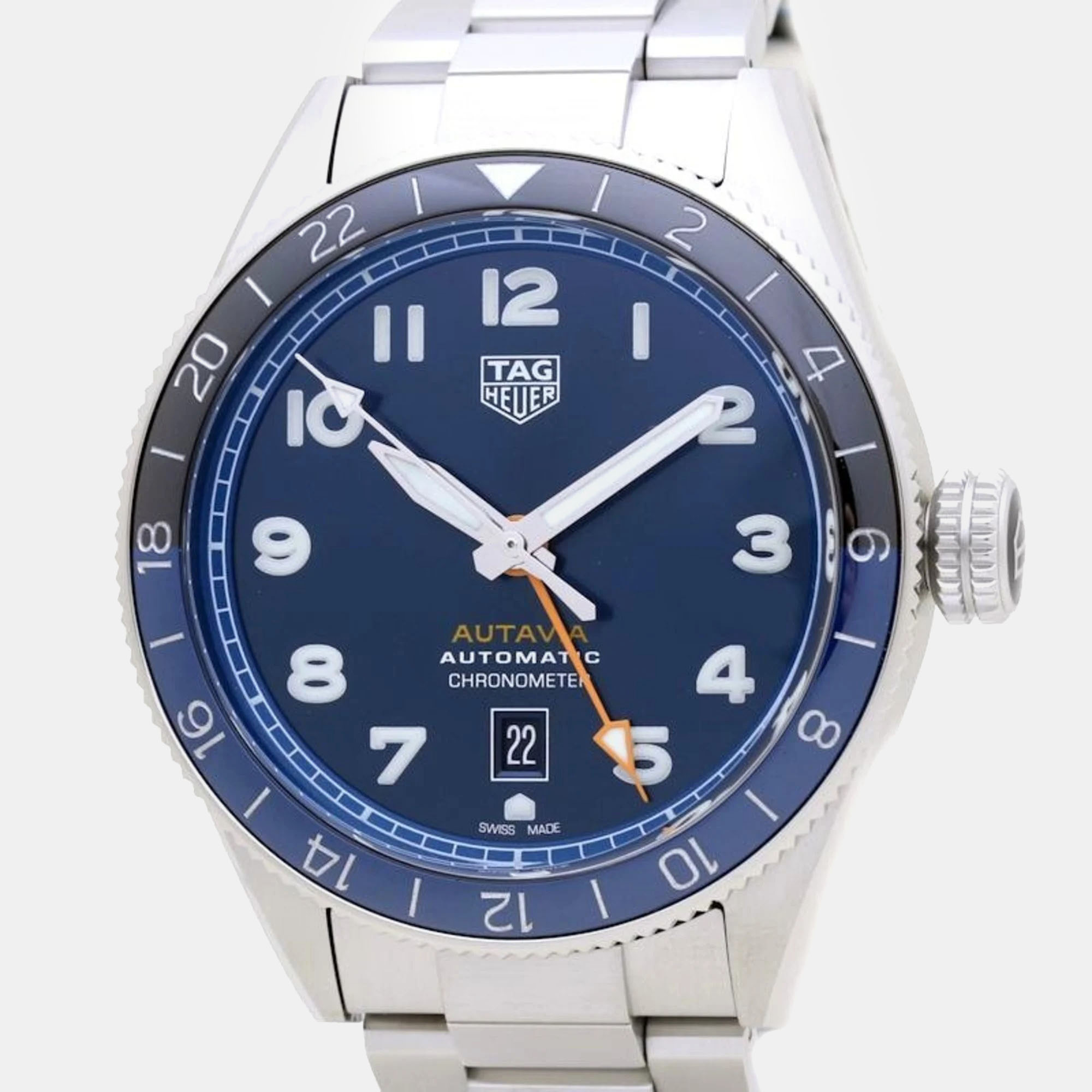 Pre-owned Tag Heuer Blue Stainless Steel Autavia Wbe511a.ba0650 Automatic Men's Wristwatch 43 Mm