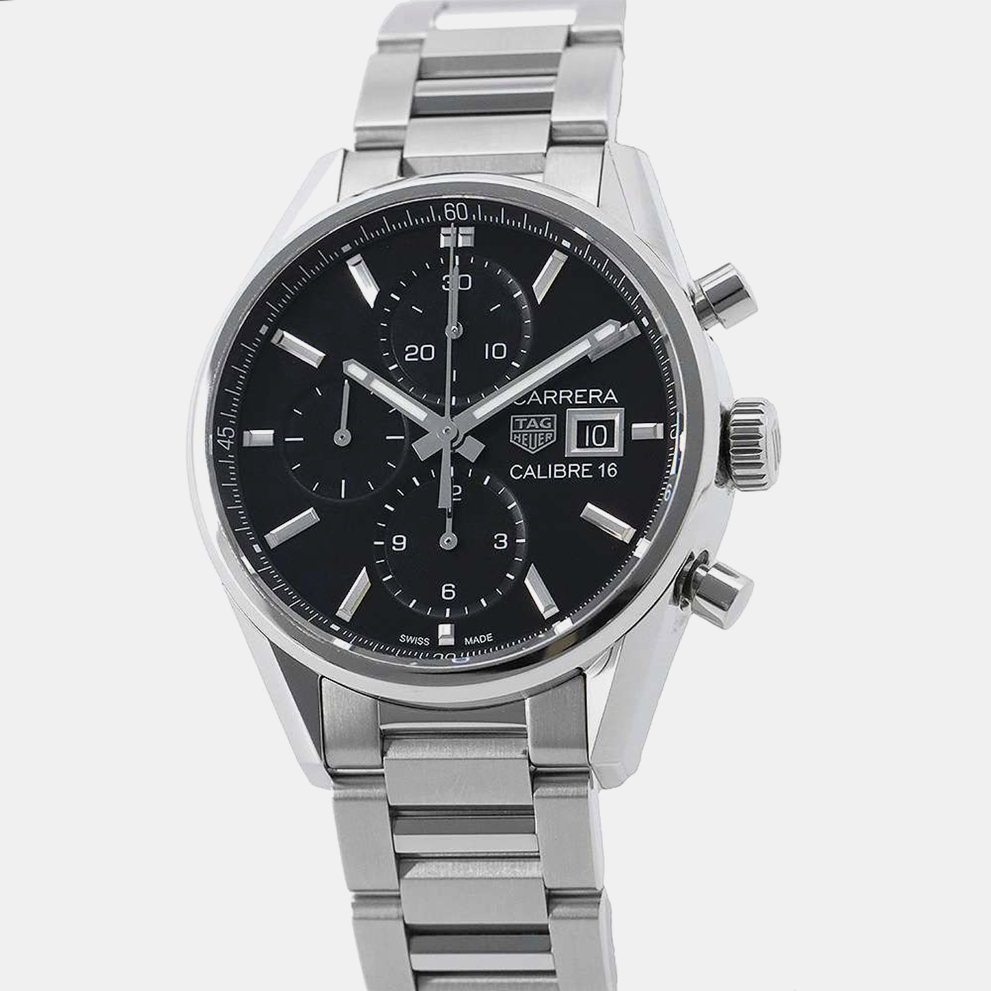 

Tag Heuer Black Stainless Steel Carrera CBK2110.BA0715 Automatic Men's Wristwatch 41 mm