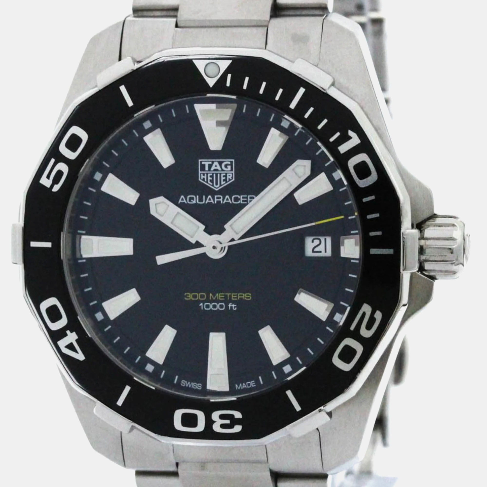 Pre-owned Tag Heuer Black Stainless Steel Aquaracer Quartz Men's Wristwatch 41 Mm