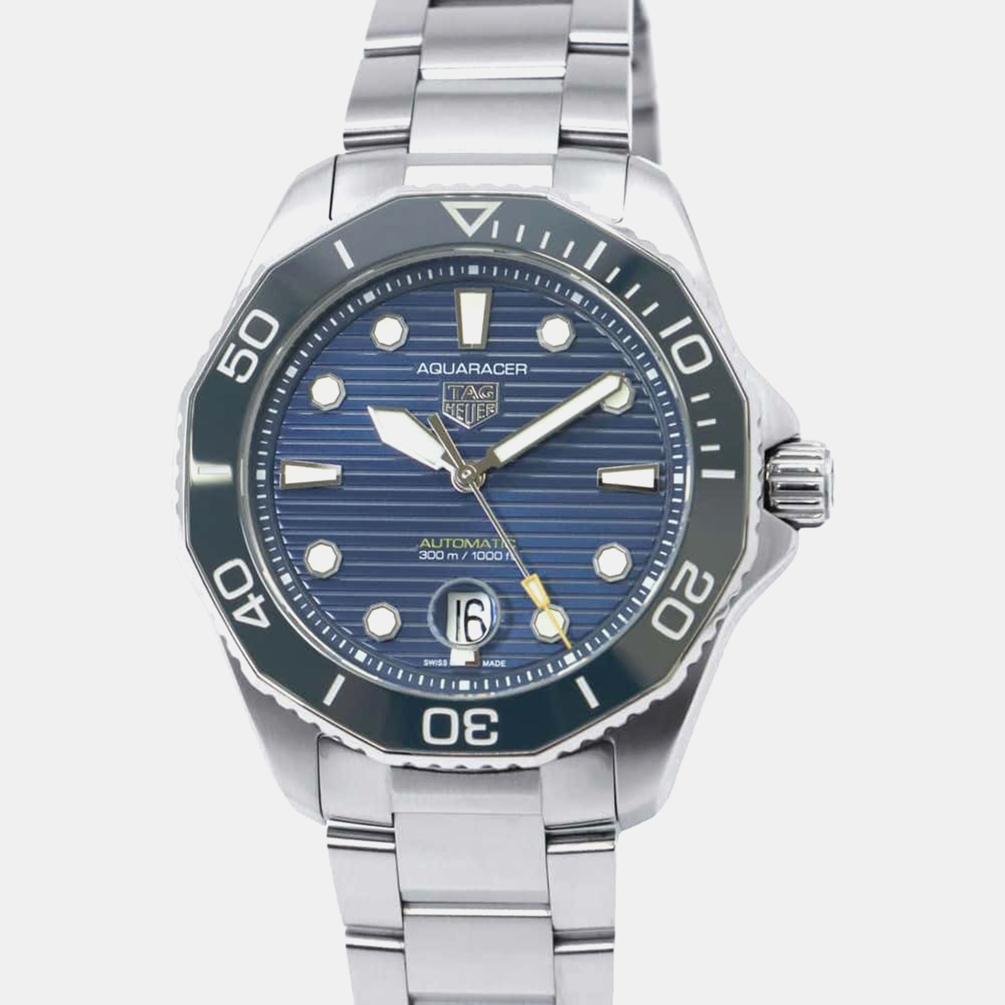 Pre-owned Tag Heuer Blue Stainless Steel Aquaracer Wbp201b.ba0632 Automatic Men's Wristwatch 43 Mm