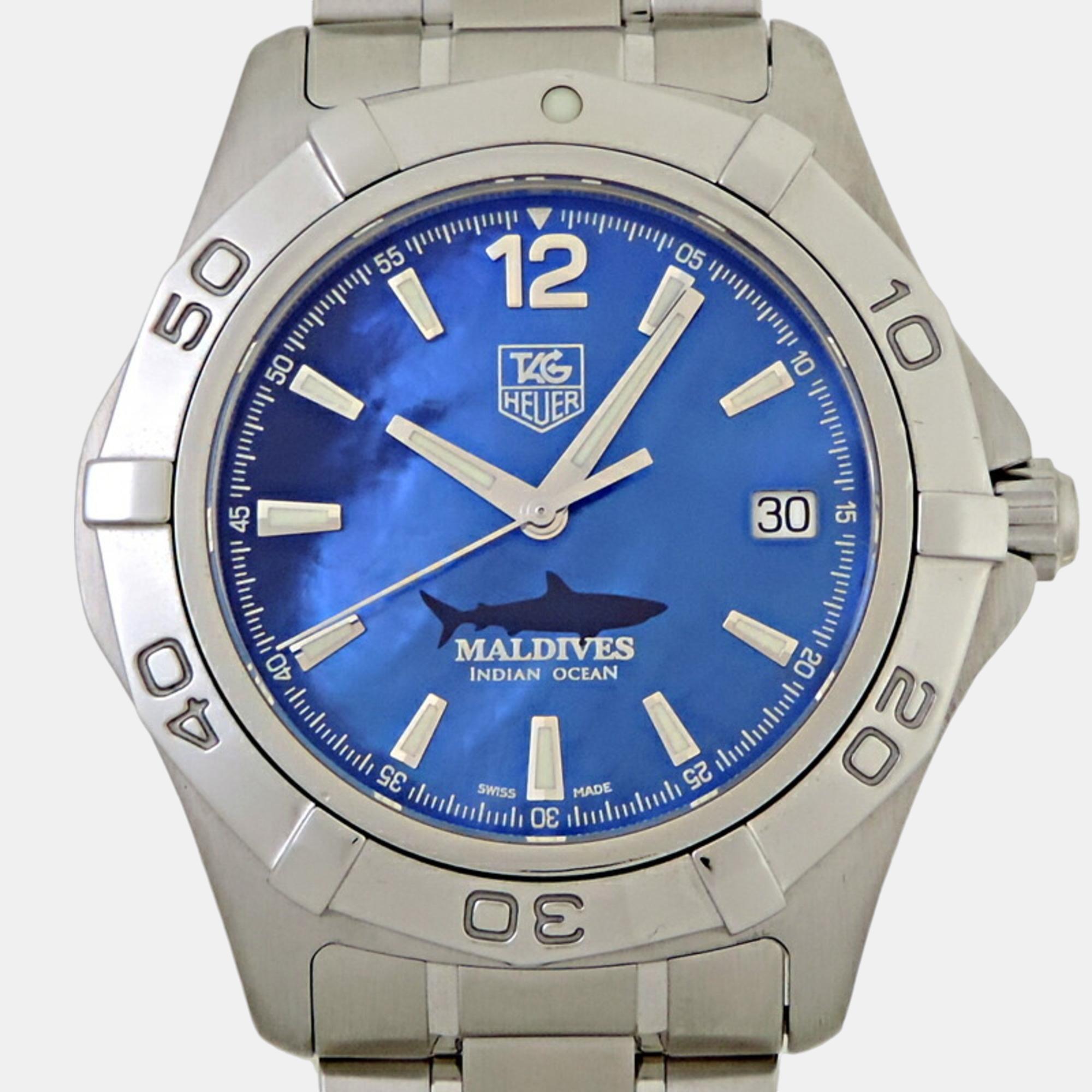 Pre-owned Tag Heuer Blue Stainless Steel Aquaracer Waf211m.ba0806 Automatic Men's Wristwatch 39 Mm