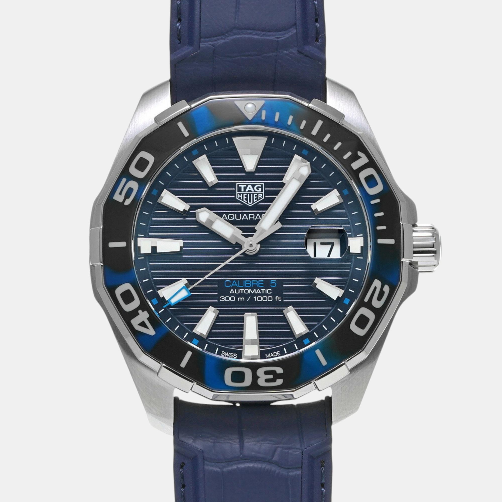 Pre-owned Tag Heuer Blue Stainless Steel Aquaracer Way201p.ft6178 Automatic Men's Wristwatch 44 Mm