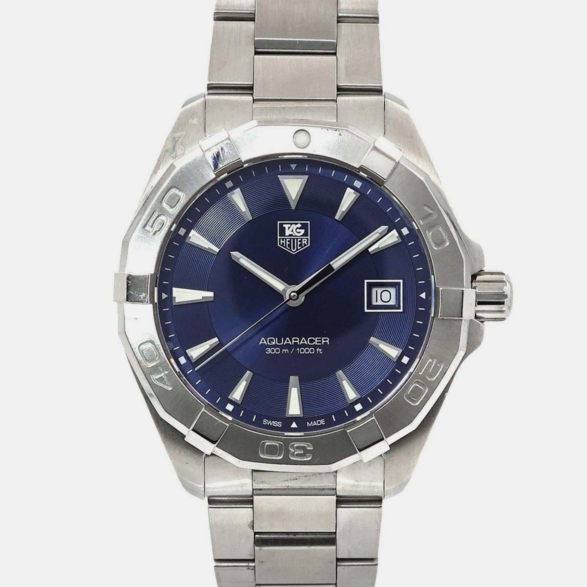 

Tag Heuer Blue Stainless Steel Aquaracer WAY1112 Quartz Men's Wristwatch 41 mm