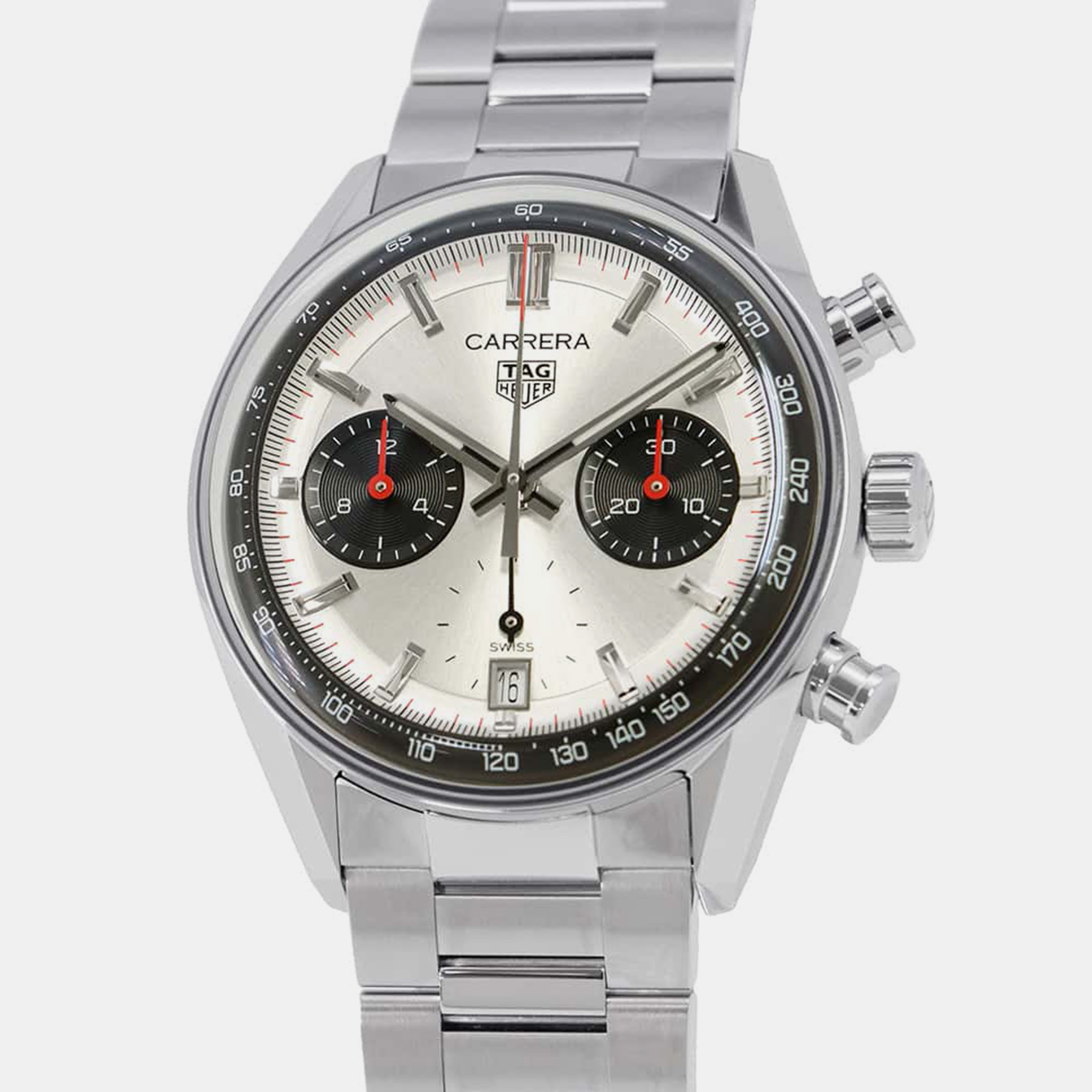 

Tag Heuer Silver Dial Stainless Steel Carrera Chronograph .Wristwatch 39 mm, White