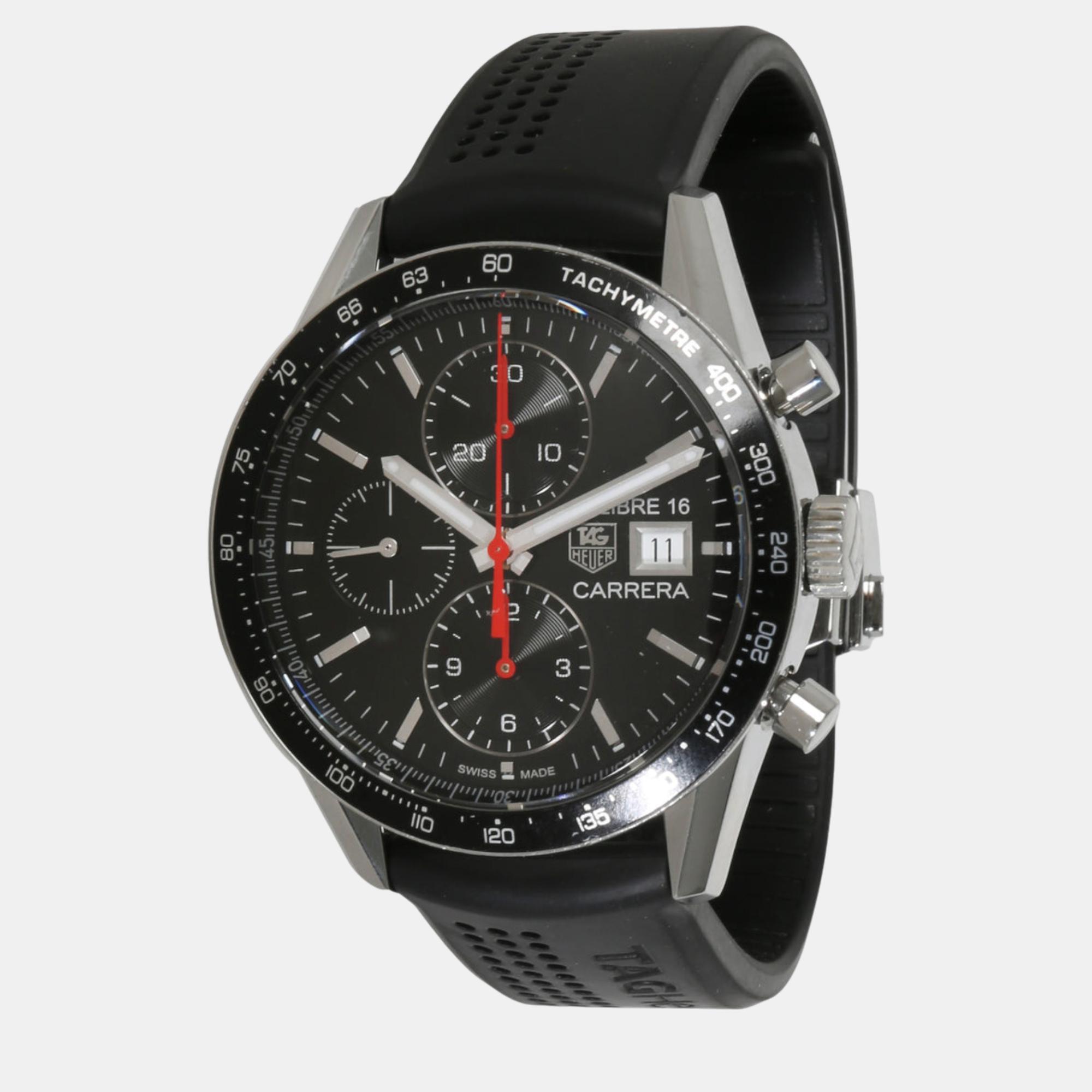 

Tag Heuer Black Stainless Steel Carrera Calibre CV201AK.FT6040 Automatic Men's Wristwatch 41 mm