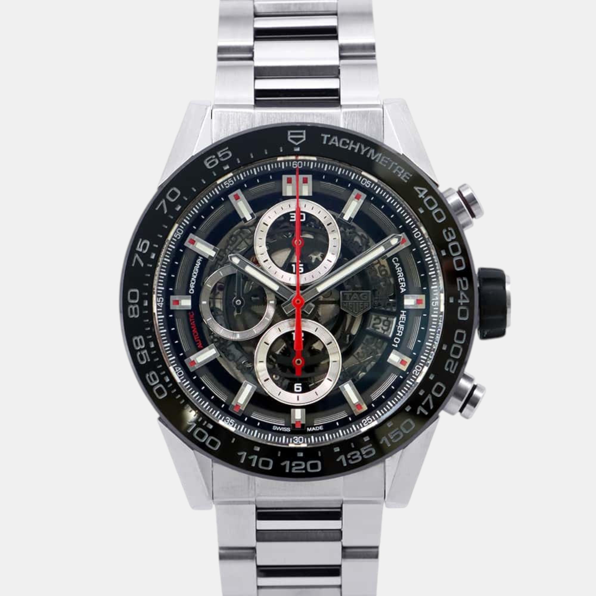 

Tag Heuer Skeleton Stainless Steel Carrera CAR2A1W Automatic Men's Wristwatch 45 mm, Black